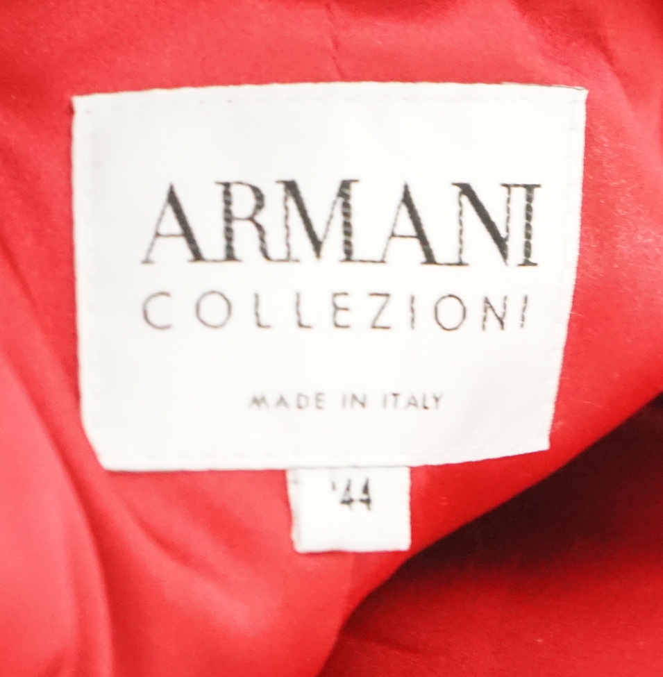 A lady's Armani Collezioni red coat, size 44